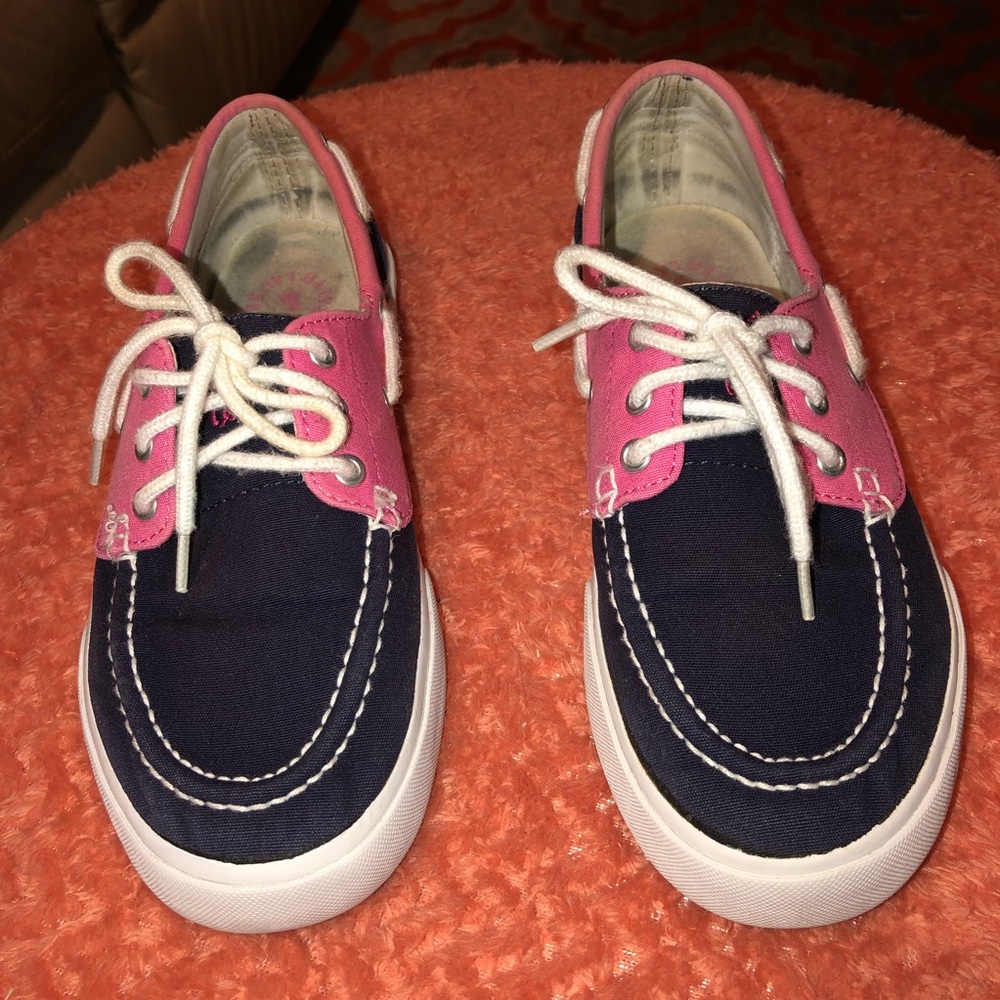 SOLD! Polo Ralph Lauren Lilia Boat Shoe Pink/Blue - Picture 2 of 8